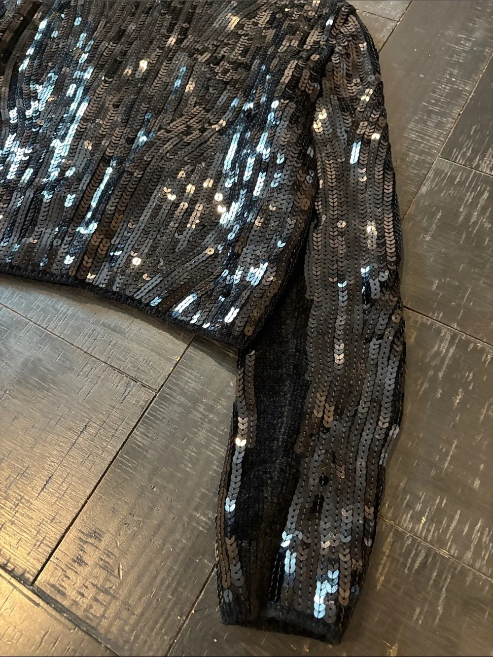 Zara Black Zara Sequin Embellished Chenille Cropped Sweater Size Small
